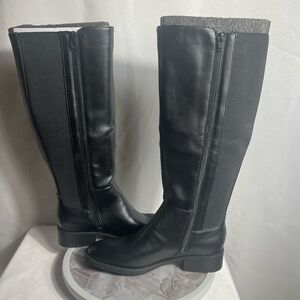 Style & Co Eloisee Tall Black Boots 8.5M Side Zip Block Heel Riding Look